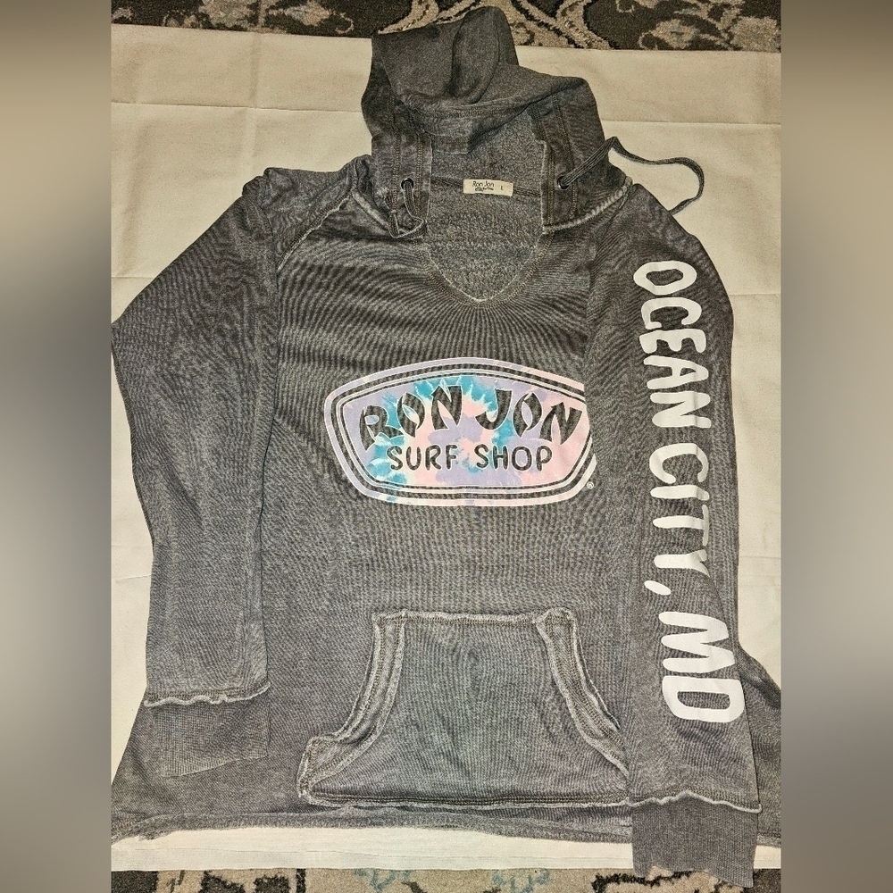 Ron Jon Surf Shop Cocoa Ocean City MD Gray Hoodie Sz Large